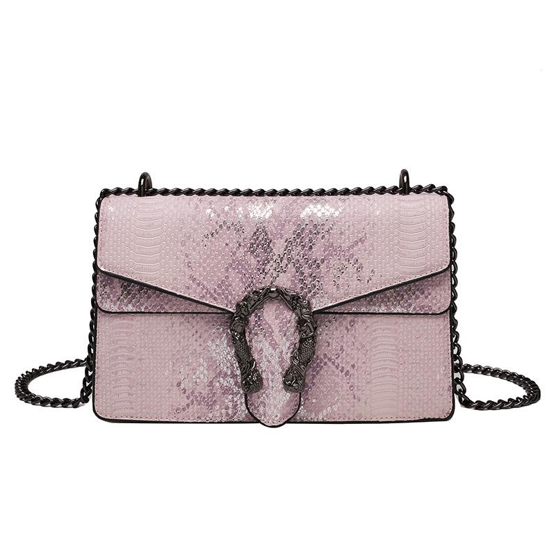 Snake pattern women's bag new retro black chain small square bag women's handbag velvet shoulder oblique span bag