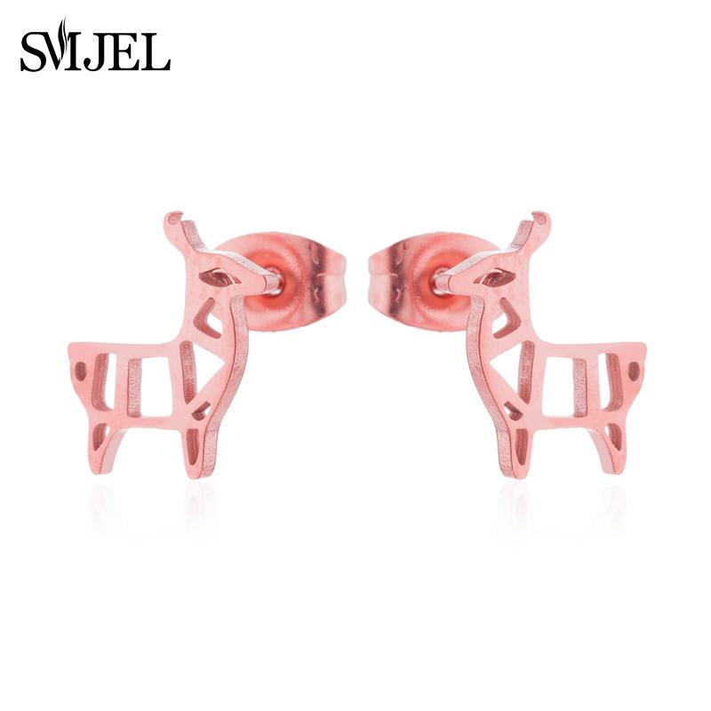 SMJEL Minimalist Silver Color Deer Horn Earrings Women Christmas Jewelry Cute Elk Antler Ear Studs Unique Tree Branch Earings