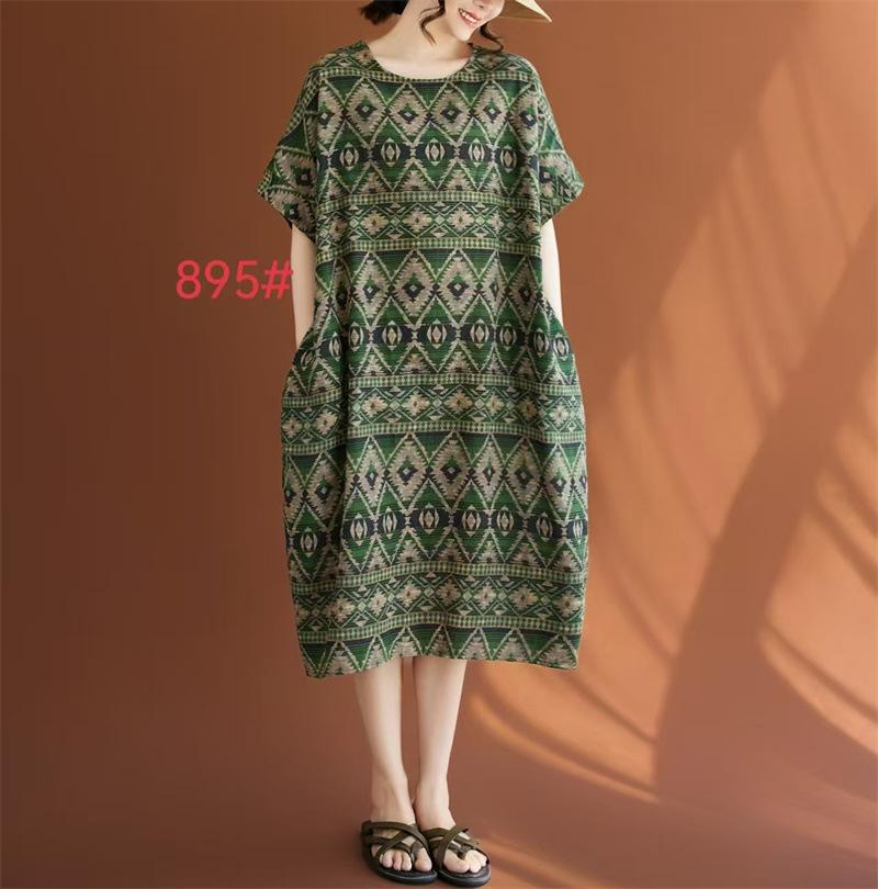 Real Shot 2026 Summer New Large Size Women's Clothing Fat MM Linen Cotton Linen Retro Literary Ethnic Style Casual Dress