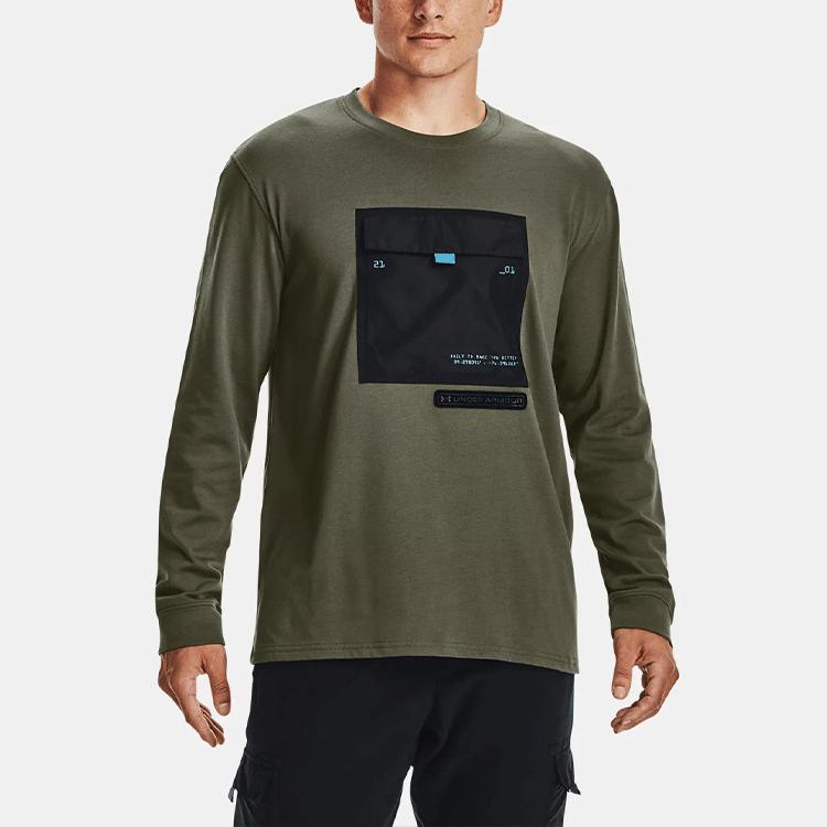 Under Armour Sports Crew Neck Pullover Straight Long Sleeve T-Shirt Men Tops Muted-Green 1367967-390