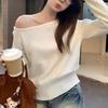 Batwing Long Sleeve Knitted Pullover Women Thick Off Shoulder Top Korean Sweater Loose Casual Autumn Outwear Pull