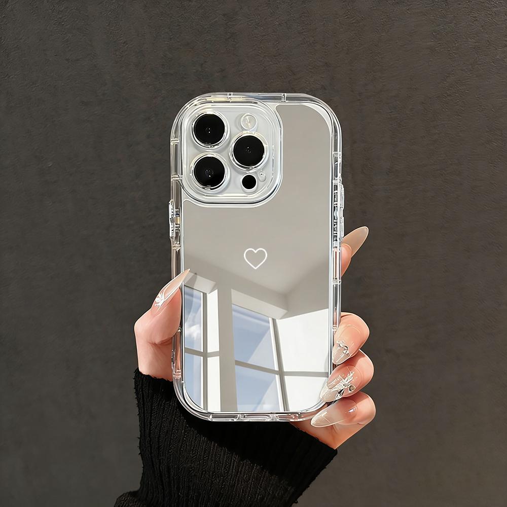 Cute Love Heart Pattern Phone Case For iPhone 17 11 12 13 14 15 16 Pro Max XS XR 7 8 Plus Make Up Mirror Shockproof Luxury Funda