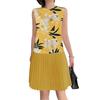ZANZEA Women Casual Round Neck Sleeveless Print Patchwork Pleated Dress