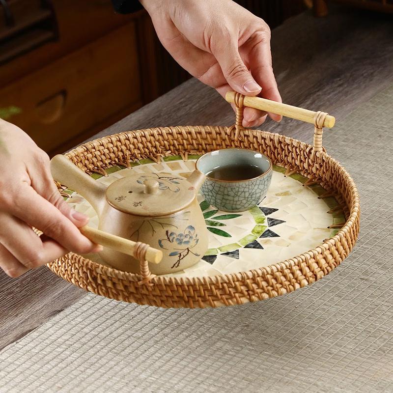 Rattan Woven Colorful Shell Serving Tray