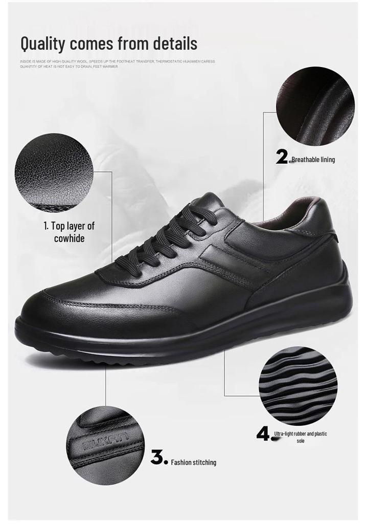 Men's Black Genuine Leather Soft Sole Lace-up Casual Breathable Business Shoes