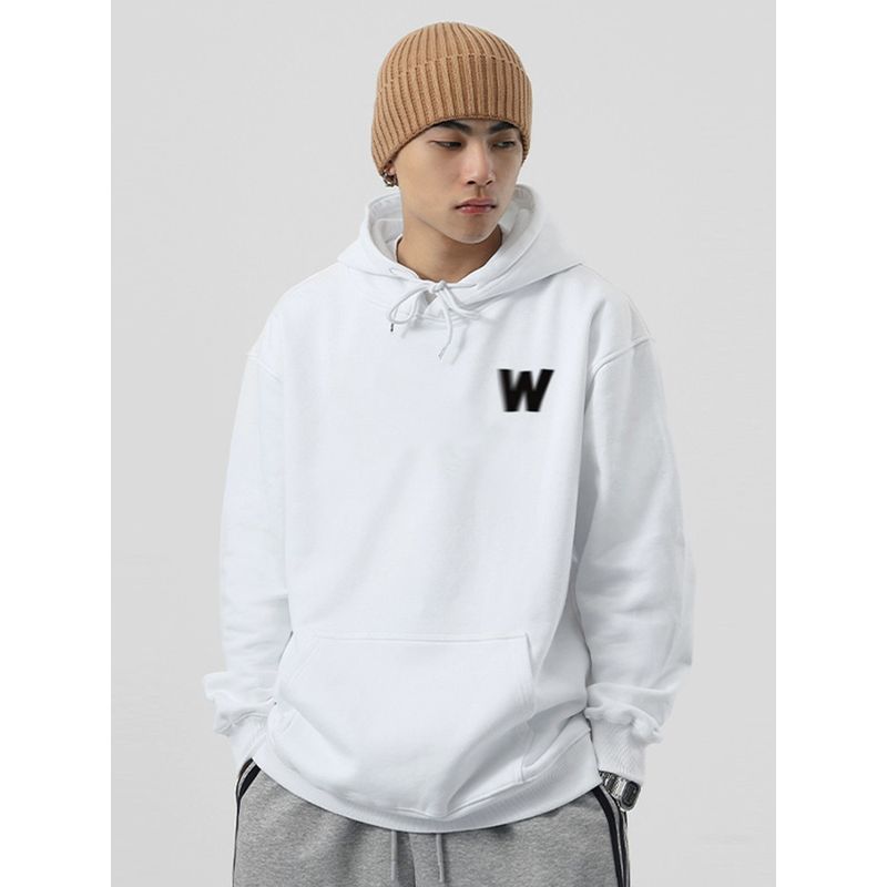 Wassup Heods Blurred W Letter Sweatshirt for Men and Women, Autumn and Winter Loose Fit, Fleece-Lined, National Trendy Brand Couple Hoodie