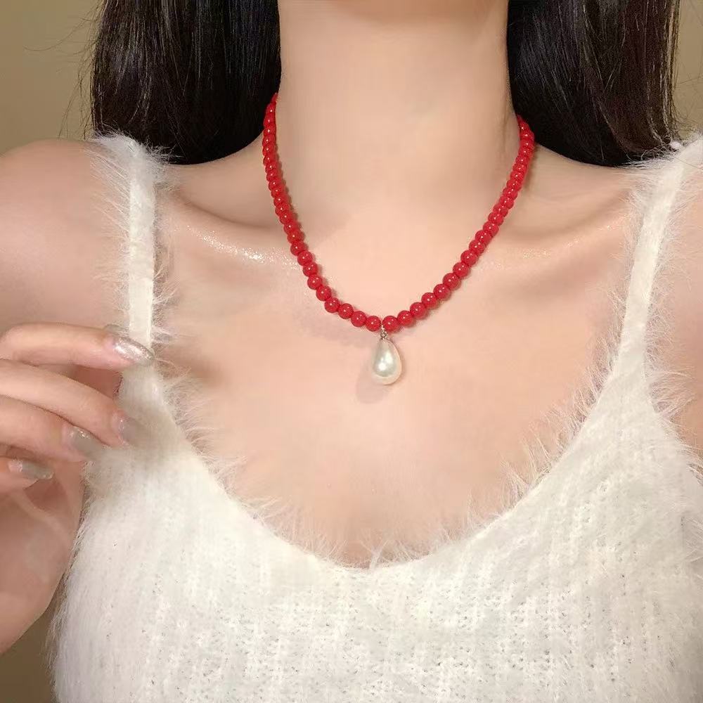 Water Drop Pearl Beaded Necklace Women's New Popular Collarbone Chain High-end Sweater Chain Neck Chain Accessories Autumn and Winter