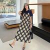 DIMANAF Women 2025 New Summer Plus Size Casual Plaid Short Sleeve Dress Basic Loose Long Dress Maxi