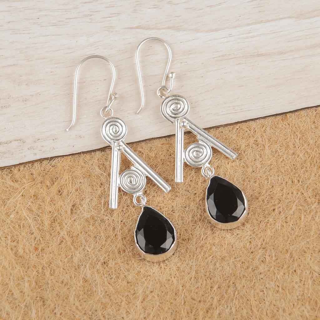 Black Onyx Jewelry, 925 Solid Sterling Silver Earrings Handmade Gemstone Jewelry, Gifts For Wife Brand New Earrings