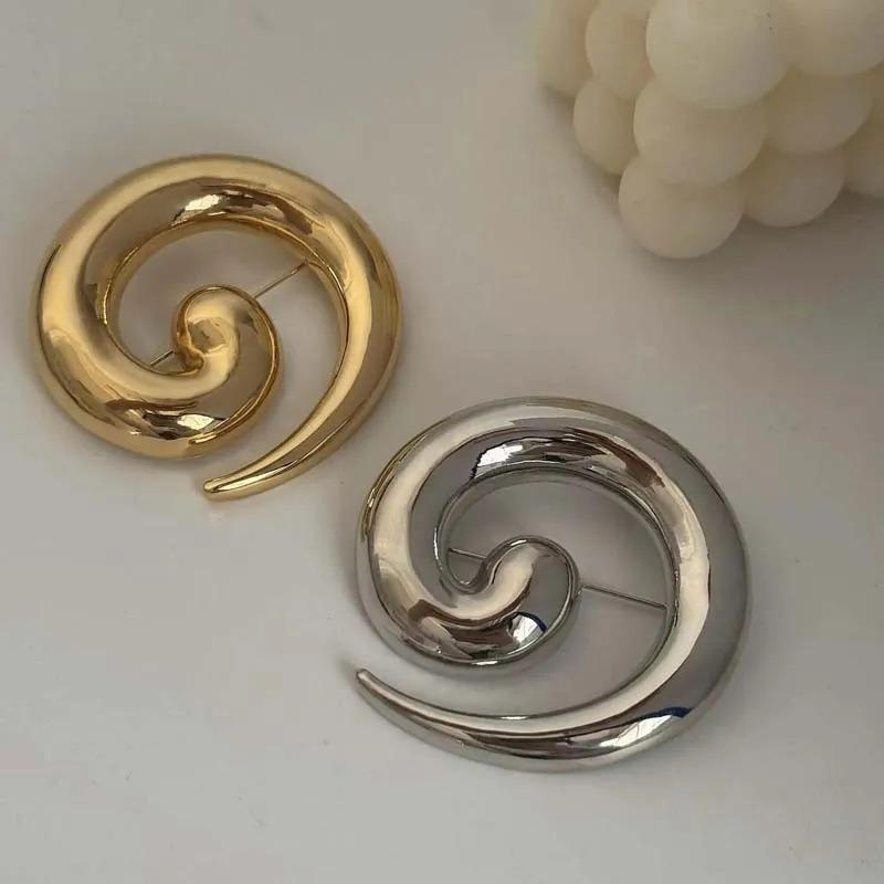 Punk Gold Color Irregular Metal Smooth Spiral Vortex Broochs for Women Men Suit Corsage Pins Party Jewelry Accessory Gifts 2026