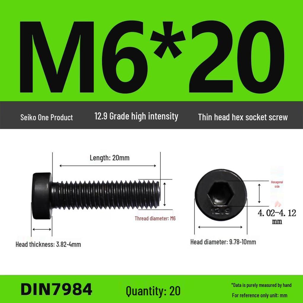 DIN7984 Grade 12.9 Thin Head Hex Socket Cap Screws - Sizes M3 To M16