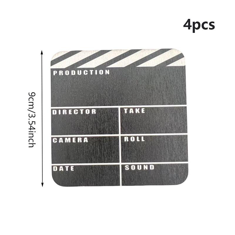 4Pcs Movie Director Lapper Board Wooden Coasters Waterproof Teapot Mats Kitchen Table Anti-Scald Mat Mug For Home Office