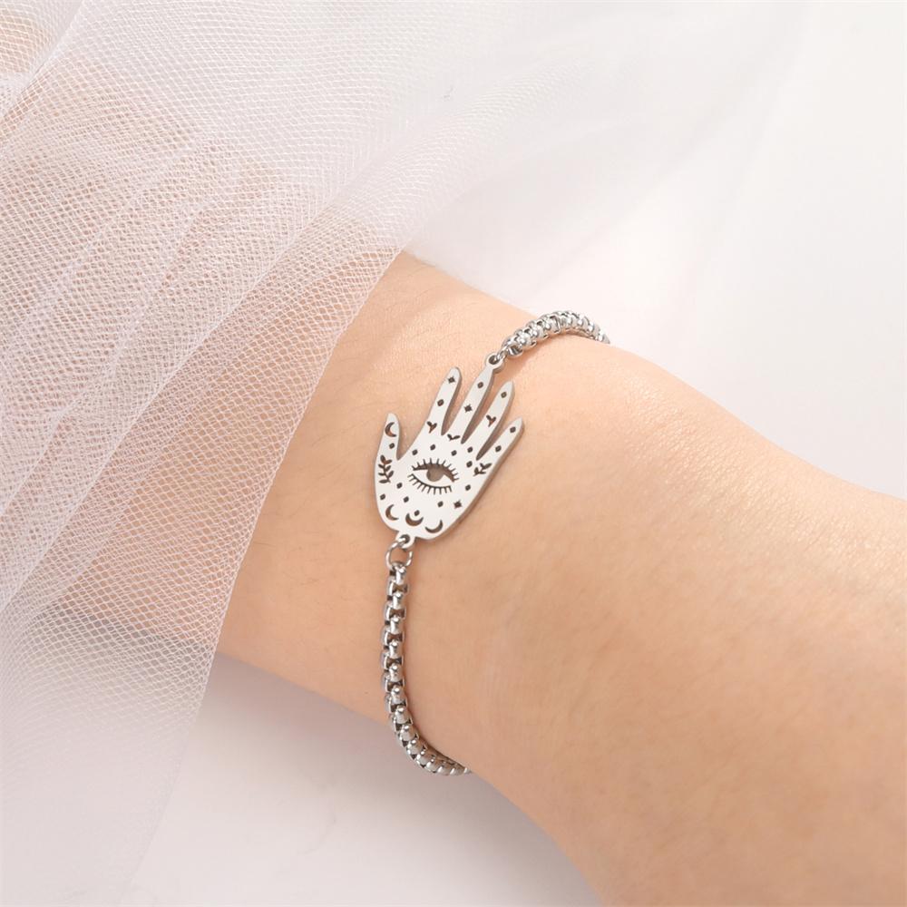 Náramek s přívěskem Hamsa Ruka Fatimy Nerezová ocel Amulet Náramky se zlým okem pro ženy Muže Šperky pro štěstí a ochranu