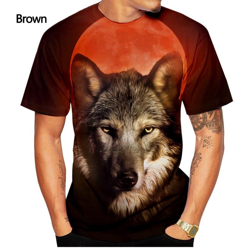 Neues, modisches, kurzärmliges, lässiges T-Shirt mit Wolfsmann-Motiv und 3D-Druck