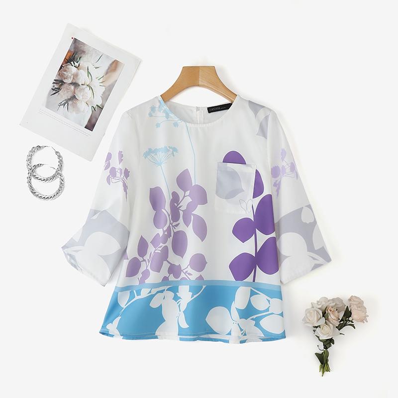 

ZANZEA Женская повседневная блузка с круглым вырезом и рукавом 3/4 с цветочным принтом