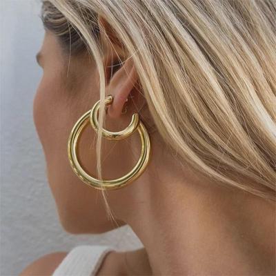 Stainless Steel Gold-Plated C-Shape Earrings - European & American Fashion Jewelry