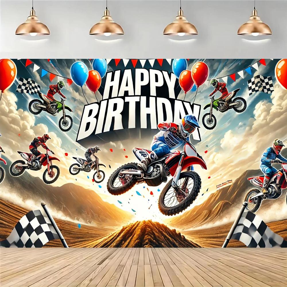 Off road Cool Card Motorcycle Party Banner Backdrop Children's Boy Birthday Party Motorcycle Burning Flame Photography Backdrop