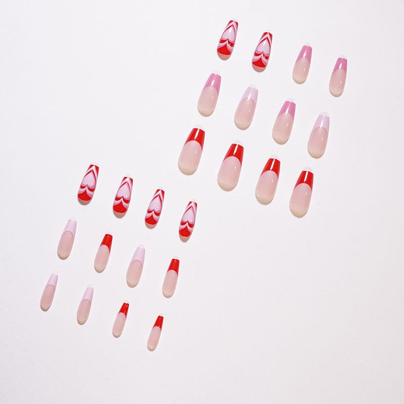 French Peach Heart False Nail Set – Wearable, Removable Manicure Stickers