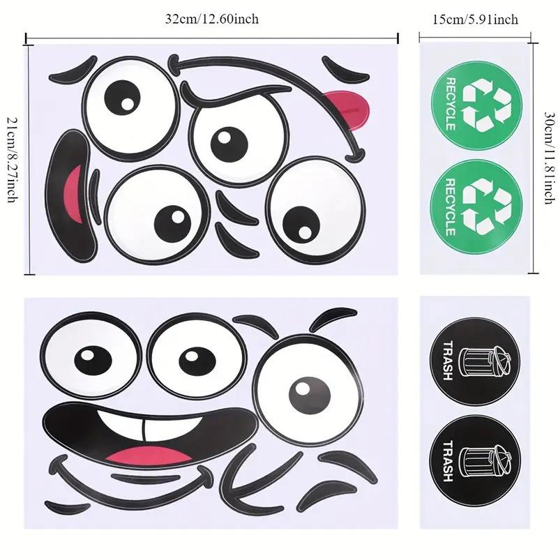 4 sheets/Set Cartoon Face Stickers,Self-Adhesive, Plastic Surface Compatible,Home Decoration Suitable for Trash Can, oilet Decor