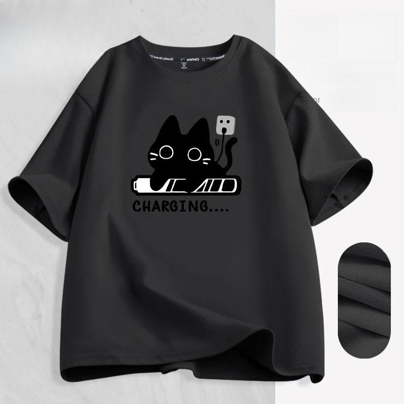 T-shirt À Manches Courtes Chat Amusant Mignon Couple D été Décontracté Lâche Polyvalent Demi-manches Top Marée 4XL