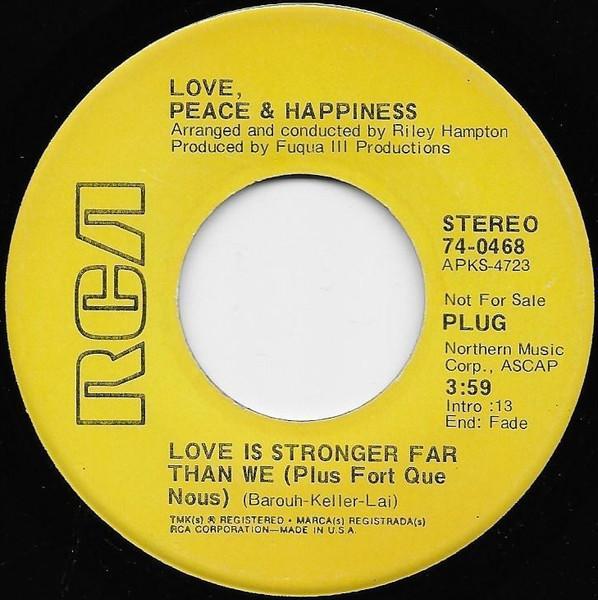 

7-дюймовая пластинка ЛЮБОВЬ, МИР И СЧАСТЬЕ - Любовь Гораздо Сильнее Нас (Plus 740468PROMO RCA - UK Соул/Фанк Б/У