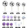 Purple Disco Ball Mirror Balls Cake Decorations with Silver Stars Cake Topper for Disco Dance Party Saturday Night Supplies