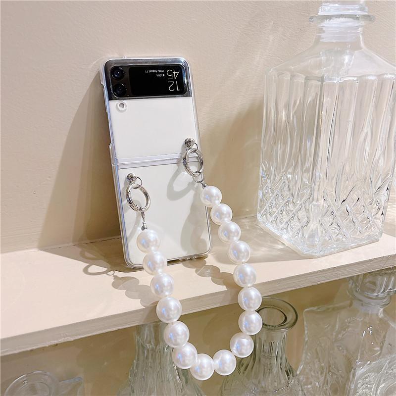 Luxury Pearl Lanyard Phone Case For Samsung Galaxy Zflip 4 Fashion Wristband Cover For Galaxy Z Flip Funda Capa Z Flip 3 5g Etui