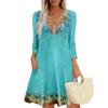 Women's Summer Dress Loose V Neck Three-quarter Sleeve Sundress With Pockets Dress
