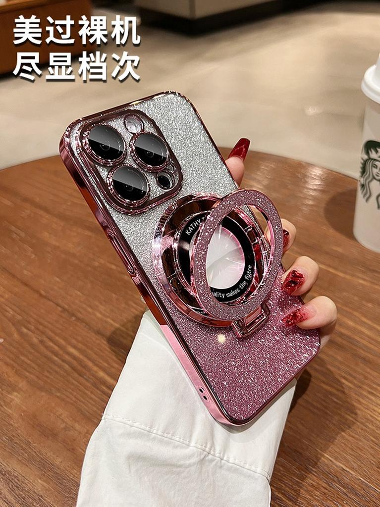 Electroplated Magnetic Suction Bracket Is Suitable for OPPO Reno11 Mobile Phone Case Luxury Glitter A2PRO Fashionable Transparent Fine Hole