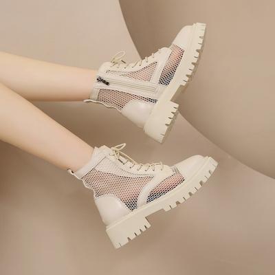2025 Summer New Round Head Mesh Breathable Lace Up Back Zipper Versatile Cool Boots Thick Sole Comfortable Single Shoe Women