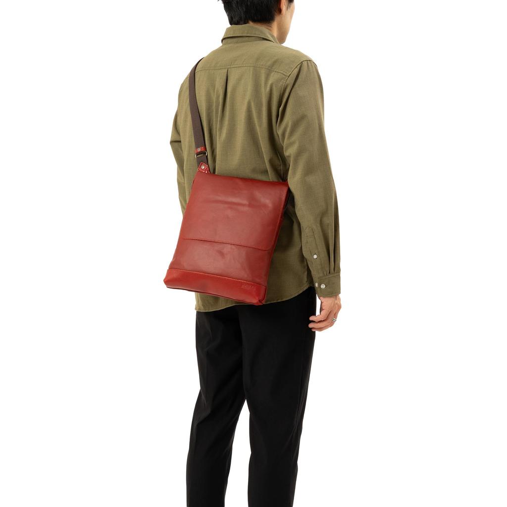 DOUBLES Men's Shoulder Bag, Stylish, Genuine Leather, A4 Size, JVK-1604, Red