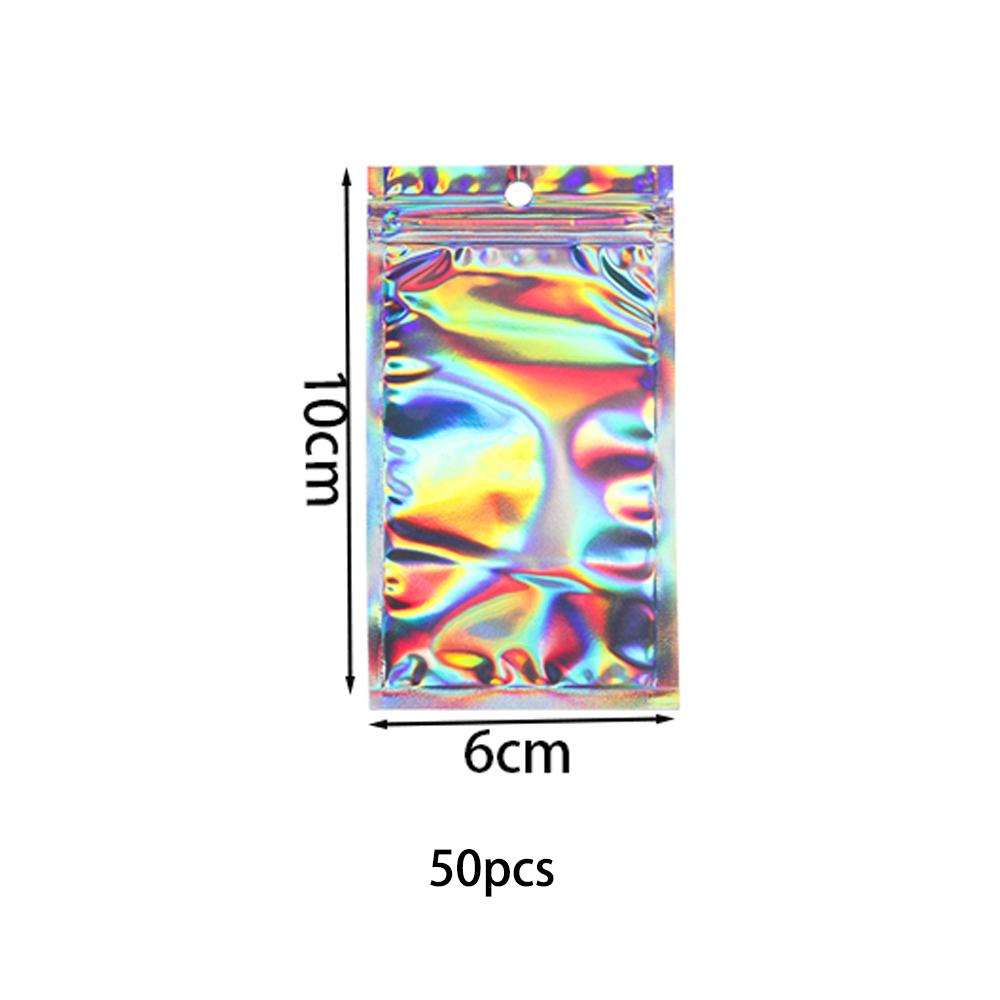 50pcs Self-Sealing Laser Small Plastic Bags for DIY Jewelry Pouch with Clear Display Window Jewelry Packaging Gift Storage Bag