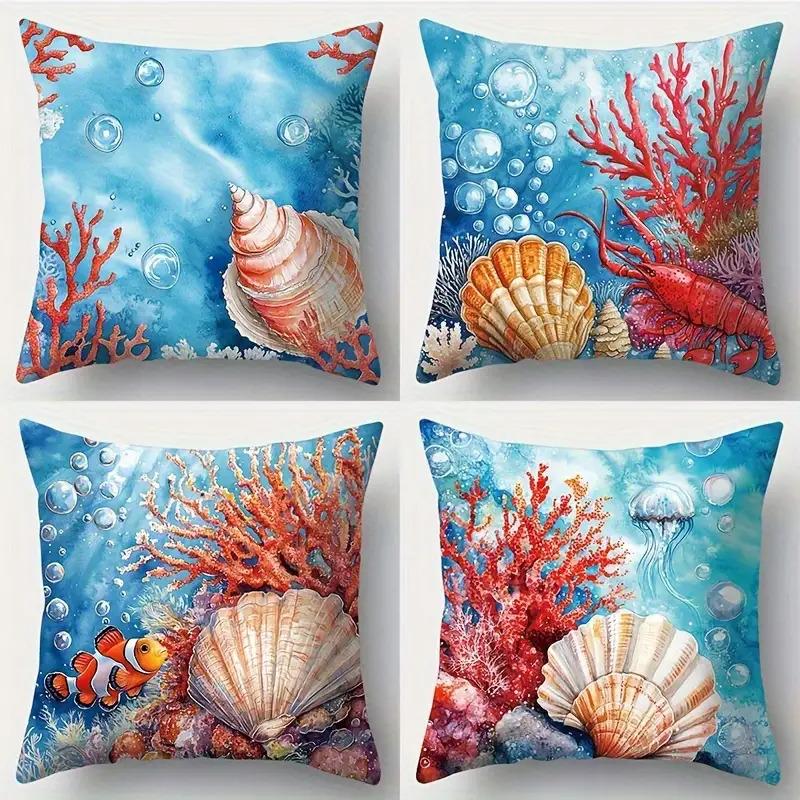 Vivid Marine Coral Pattern Digital Printing Pillow Cover Short Plush Suitable Living Rooms Bedrooms Sofas Throw Cushion Cover