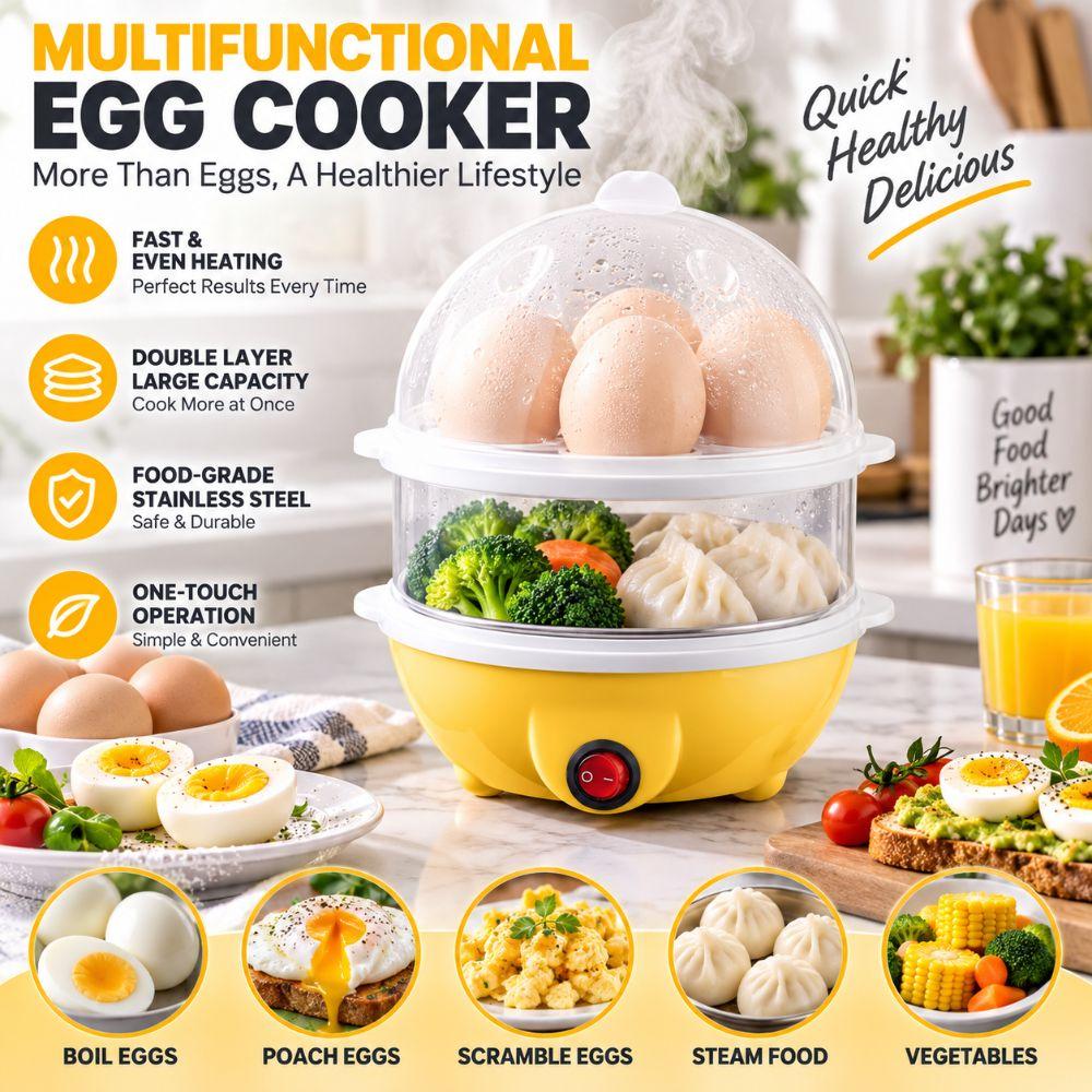 Yellow Electric Egg Steamer Plastic Egg Boiler Appliance Breakfast Machine Kitchen Appliance