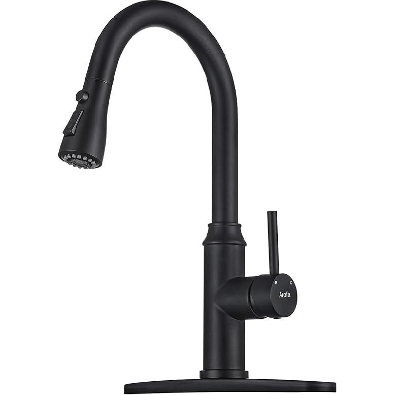 Arofa Kitchen Faucet with Pull Down Sprayer, Brushed Nickel Kitchen Sink Faucet 1-3 Hole Single Handle High Arc Stainless Steel Commercial Modern