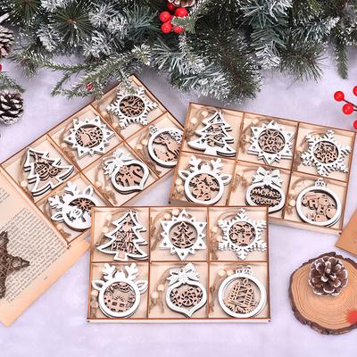 Christmas Decoration Supplies, Wooden, Christmas Pendant, Laser Hollow, Double-layer, White, Hanging Decoration, Christmas Tree Snowflake Pendant