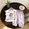 Girls Summer Sweet Princess Outfit Floral Ruffle T Shirt And Plaid Jogger Pants Two Piece Set For Kids