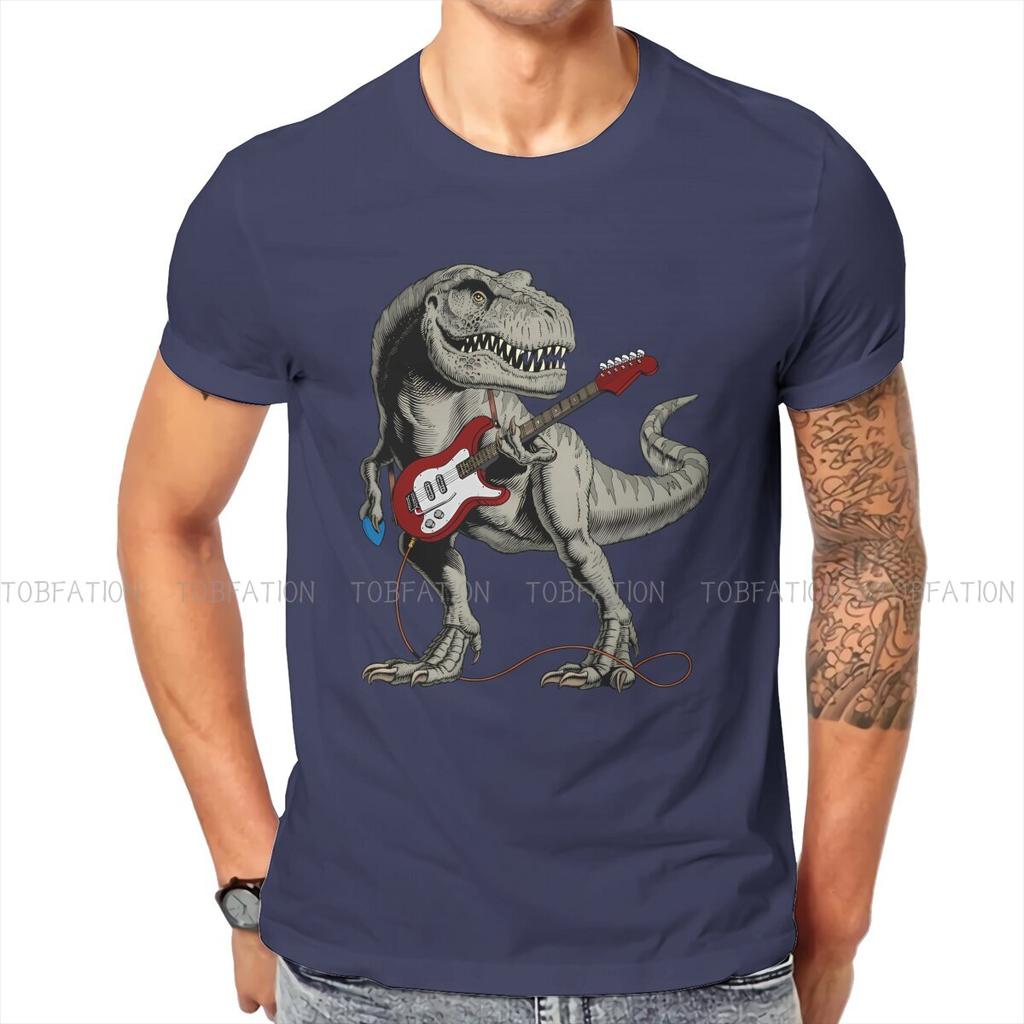 Dinosaur Acoustic Electric Bass Guitar Player Fashion Tshirts  Male Style Fabric Tops T Shirt O Neck Oversized
