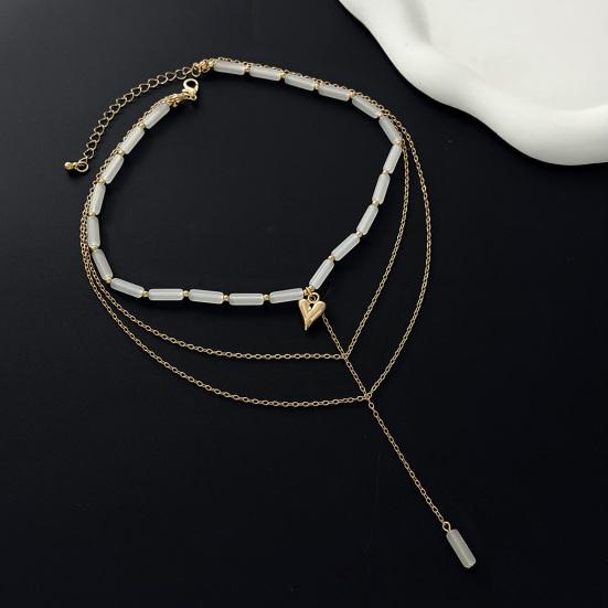 Layered Chain Necklace, Y Chain Long Necklace, Beaded Choker with Pendant, Elegant 3-Layer Necklace for Women Date Party Office Jewelry