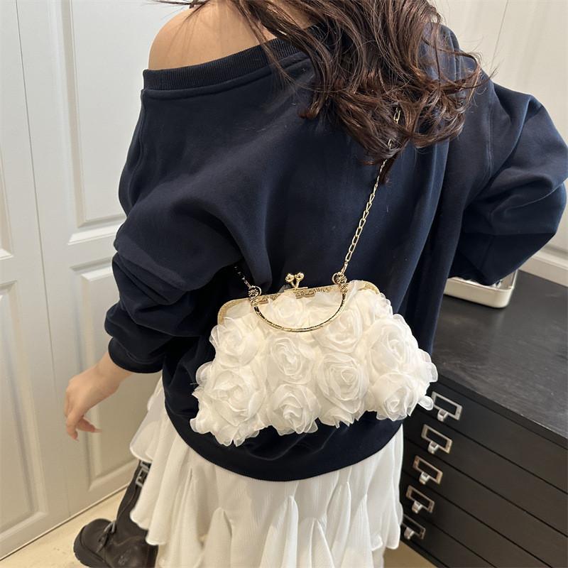 Pu Flower Clutch Handbag With Lock Closure For Evening Party And Daily Use