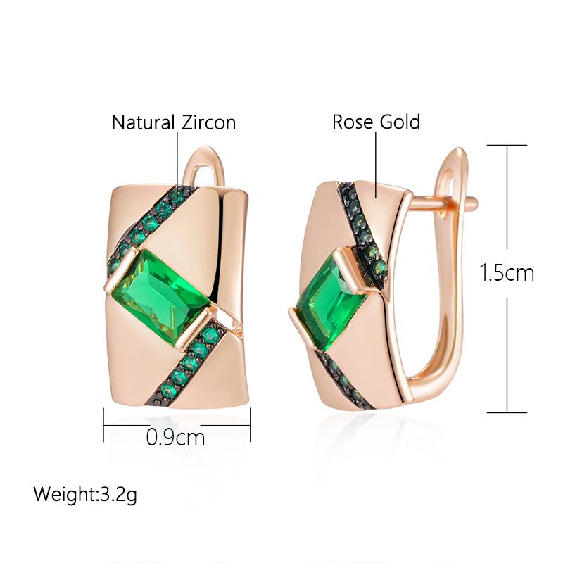 Kinel Dark Green Opal Zircon English Earrings For Women Vintage Rose Gold Color Black Fine Jewelry