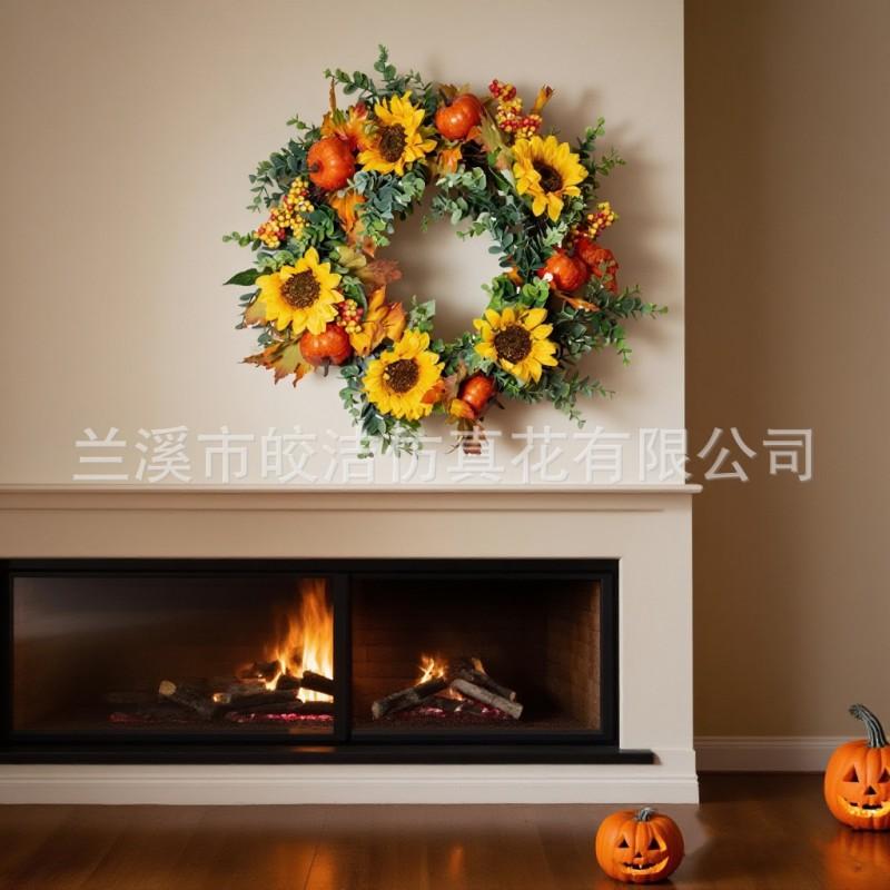 Sunflower Wreath 45cm PVC Floral Decor Christmas Holiday Home Wall Hanging Wedding Party Outdoor Photography Prop