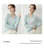 Lekasha 100% Pure Cashmere V-Neck Cable Knit Hollow Stitch Top