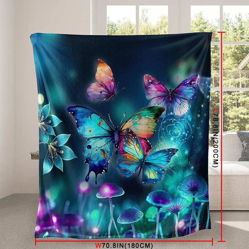 [1 Dream Butterfly Blanket] Soft Warm 1 Dream Butterfly Floral Print Flannel Blanket | Multi-Purpose All-Season Gift Blanket for 70x100cm