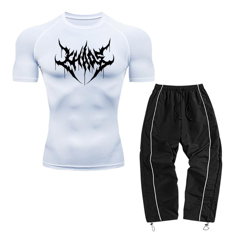 Men's Casual Two-Piece Set Including A Short-Sleeved Top And Long Pants Suitable For Fitness Training And Commute Wear