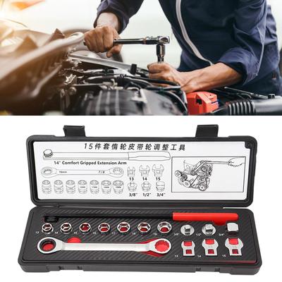 15Pcs Automotive Idler Pulley Adjustment Wrench Set for Belt Tensioning Car Repair with Extension Rod Repair Tool