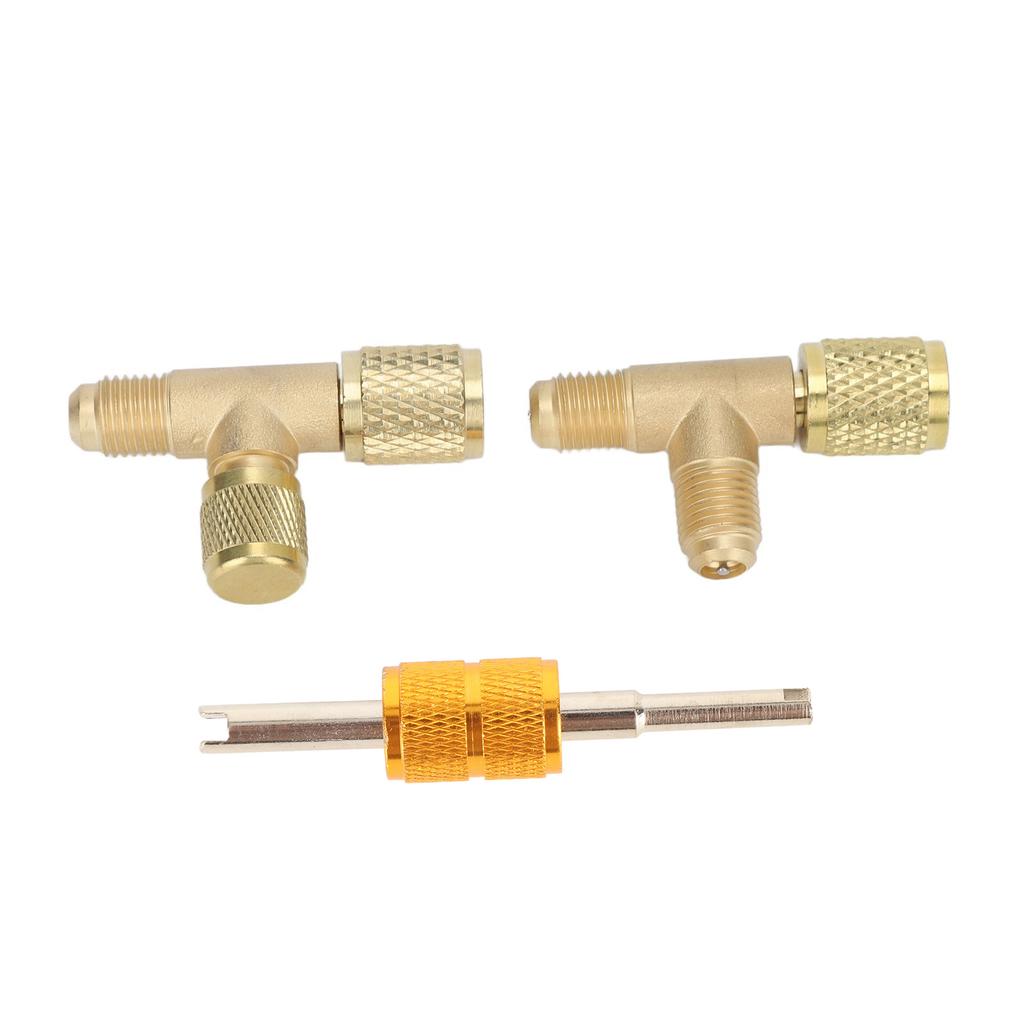1/4in Valves Core Brass Tee Adapter Quick Coupler Access Tee Fittings for Vacuum Gauge R22 R12 R134
