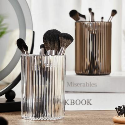 New Vintage Striped Make Up Cup Acrylic Pure Color Cosmetic Holder Desk Pen Pencil Holder for Brushes
