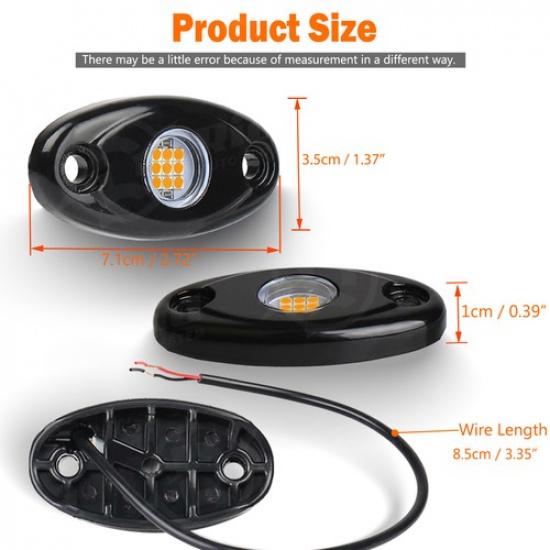 4x Amber Yellow LED Rock Lights Underbody Glow Lamp for Offroad SUV Pickup Truck