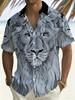 Herren Hawaii-Stil Übergröße Kurzarmhemd mit Löwendruck-Design, Sommer Casual Hemd, Strandurlaub Top, ÜBERGRÖSSE